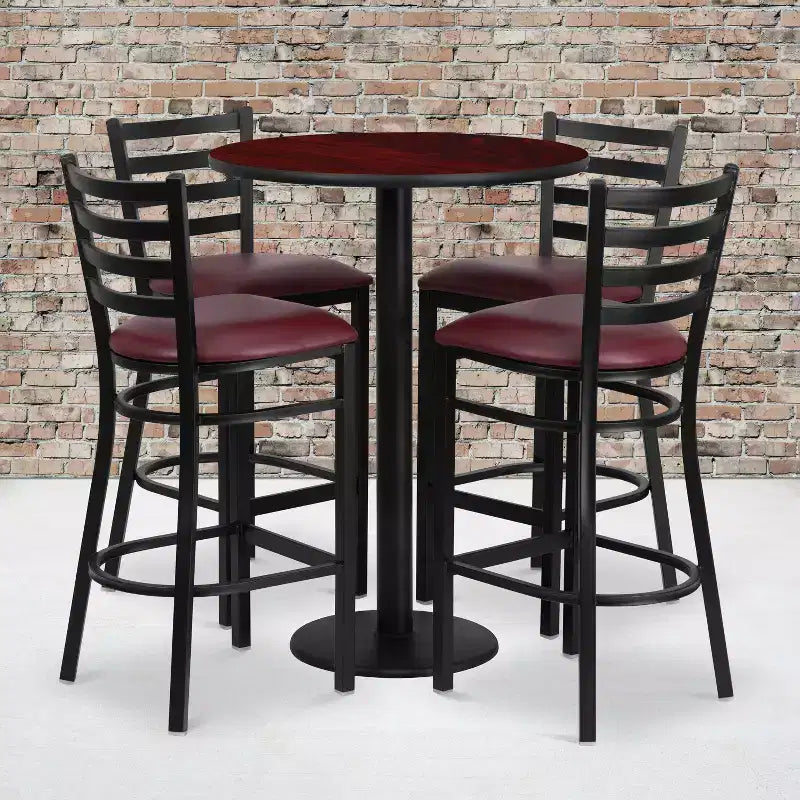 Ensemble de table ronde stratifiée Flash Furniture de 76 cm avec base ronde et 4 tabourets de bar en métal à dossier échelle