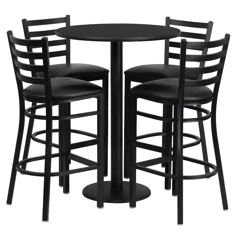 Ensemble de table ronde stratifiée Flash Furniture de 76 cm avec base ronde et 4 tabourets de bar en métal à dossier échelle