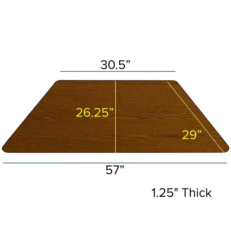 Flash Furniture Table d'activité trapézoïdale en stratifié thermique de 29"W x 57"L - Pieds réglables en hauteur standard