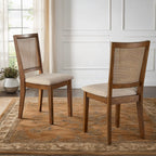 Chaises de salle à manger Ronda en lin beige et cannage (lot de 2)