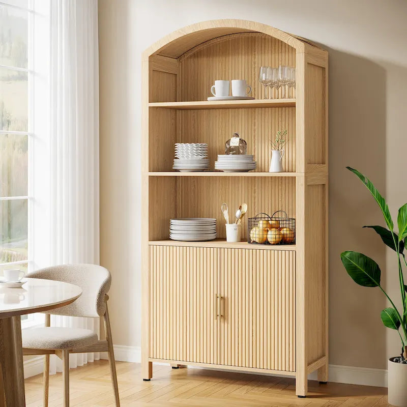 71 Armoire de cuisine haute à portes cintrées - Bois naturel