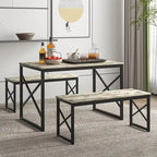 Table à manger 3 pièces VECELO avec banc, ensemble de table de salle à manger pour 4-6 personnes, table de cuisine avec 2 bancs, ensemble de table à manger