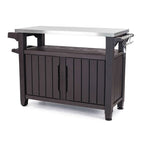 Chariot de service de bar à roulettes pour barbecue extérieur avec rangement marron foncé - 35,4 H x 48,7 L x 20,4 P