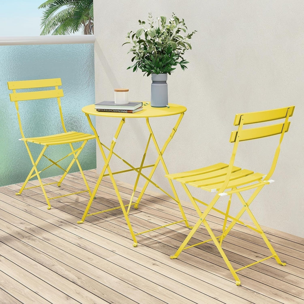 Ensemble bistro pliant 3 pièces en métal, ensemble de conversation intérieur/extérieur résistant aux intempéries pour patio, cour, jardin