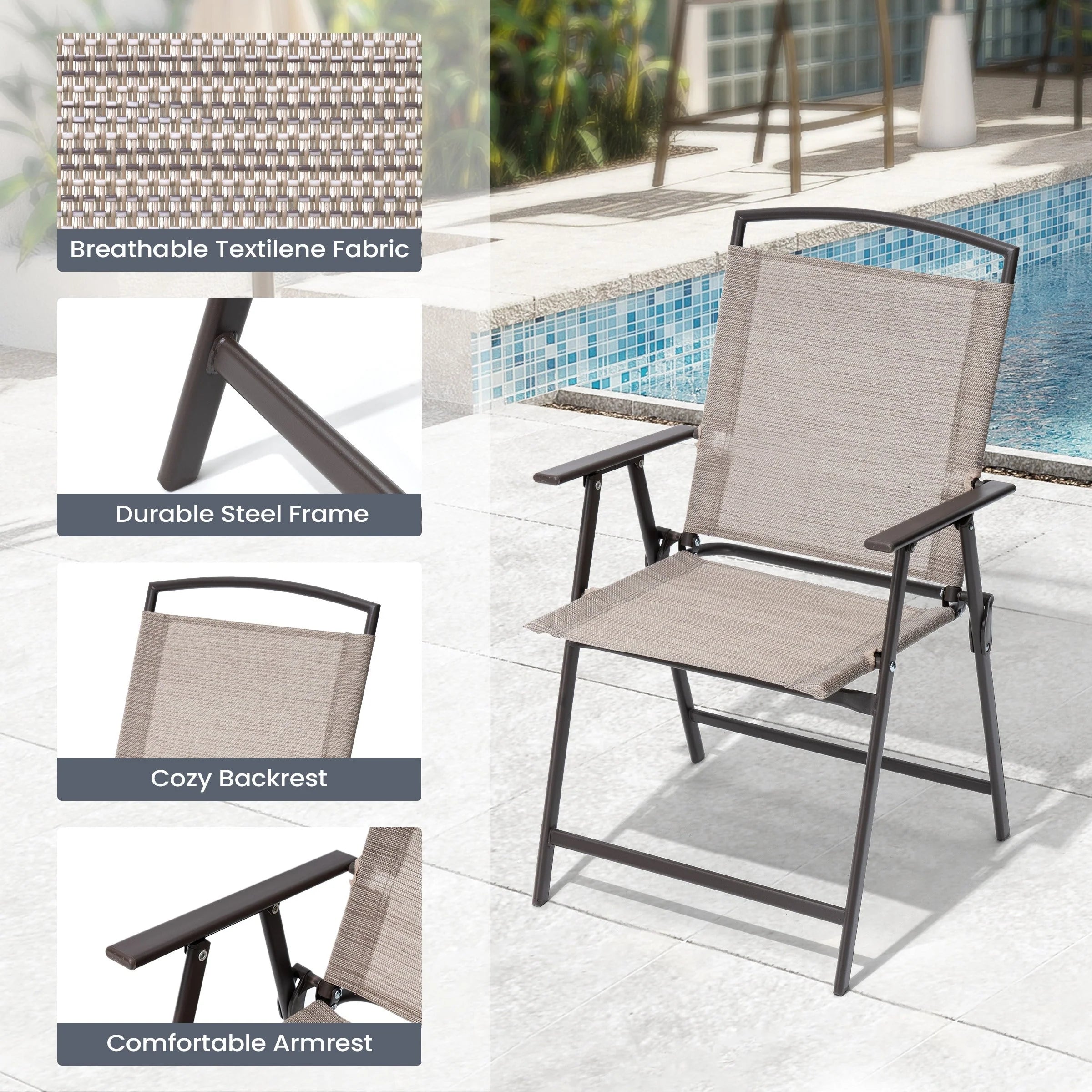 Ensemble de patio 6 pièces Pellebant avec table, parasol et 4 chaises pliantes - 22,4 L x 26,8 P x 34,4 H
