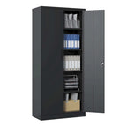 Armoire de rangement métallique de garage 72H, armoire de rangement noire en acier avec portes et 4 étagères