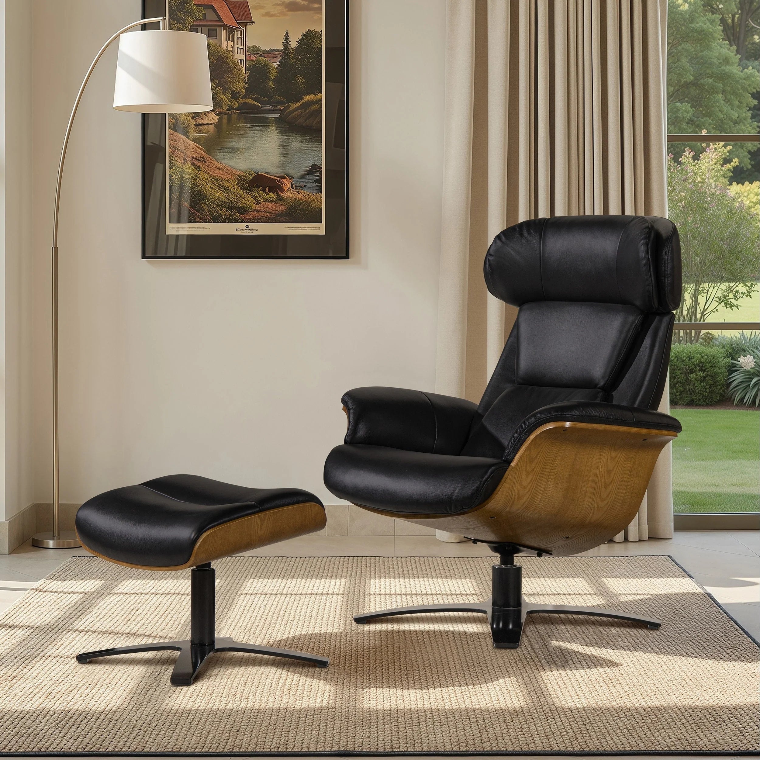 Fauteuil inclinable en cuir véritable Jovan 31.5 avec pouf