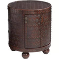 Kensington Hill Hadley Rustic Vintage Wood Round Accent Table 21 3/4 Wide with Storage Shelf Brown Petition Leather Embossed Pattern for Living Room