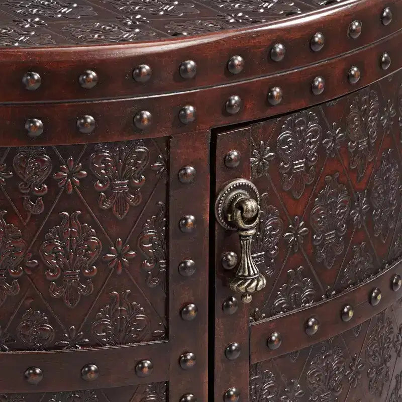 Table d'appoint ronde vintage rustique en bois Kensington Hill Hadley 55 cm de large avec étagère de rangement Motif gaufré en cuir marron pour salon