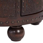Table d'appoint ronde vintage rustique en bois Kensington Hill Hadley 55 cm de large avec étagère de rangement Motif gaufré en cuir marron pour salon