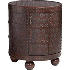 Table d'appoint ronde vintage rustique en bois Kensington Hill Hadley 55 cm de large avec étagère de rangement Motif gaufré en cuir marron pour salon
