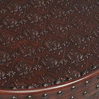 Table d'appoint ronde vintage rustique en bois Kensington Hill Hadley 55 cm de large avec étagère de rangement Motif gaufré en cuir marron pour salon