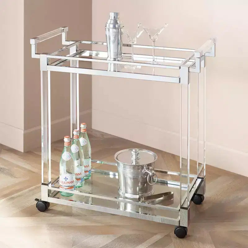 Desservante de bar roulante Studio 55D Rossi 32 3/4" de large en acrylique transparent et chrome