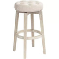 55 Downing Street Shelby White Wood Swivel Bar Stool 29 High Farmhouse Rustic Oatmeal Upholstered Cushion with Footrest for Kitchen Counter Height