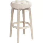 55 Downing Street Shelby White Wood Swivel Bar Stool 29 High Farmhouse Rustic Oatmeal Upholstered Cushion with Footrest for Kitchen Counter Height