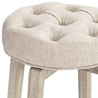 55 Downing Street Shelby Tabouret de bar pivotant en bois blanc 29 po de haut, rustique, style ferme, rembourré en tissu avoine avec repose-pieds pour comptoir de cuisine.