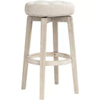55 Downing Street Shelby Tabouret de bar pivotant en bois blanc 29 po de haut, rustique, style ferme, rembourré en tissu avoine avec repose-pieds pour comptoir de cuisine.
