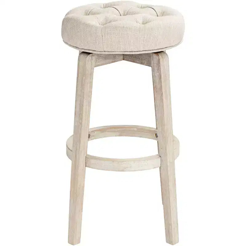 55 Downing Street Shelby Tabouret de bar pivotant en bois blanc 29 po de haut, rustique, style ferme, rembourré en tissu avoine avec repose-pieds pour comptoir de cuisine.