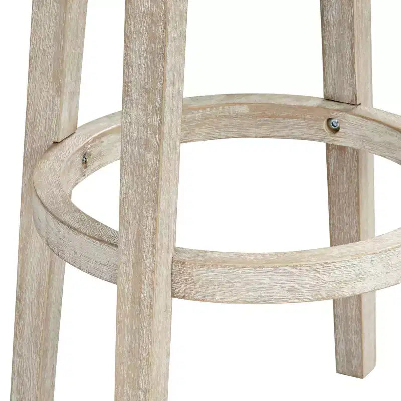 55 Downing Street Shelby Tabouret de bar pivotant en bois blanc 29 po de haut, rustique, style ferme, rembourré en tissu avoine avec repose-pieds pour comptoir de cuisine.