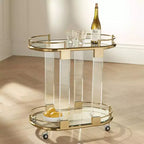 55 Downing Street Chariot de bar ovale Adaline de 75 cm de large en acrylique transparent et or