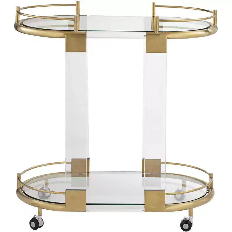 55 Downing Street Chariot de bar ovale Adaline de 75 cm de large en acrylique transparent et or