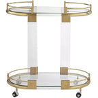 55 Downing Street Chariot de bar ovale Adaline de 75 cm de large en acrylique transparent et or