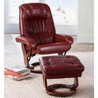 Fauteuil inclinable BenchMaster Kyle en similicuir rouge rubis, fauteuil moderne avec pouf repose-pieds, inclinaison manuelle ergonomique et pivotant pour chambre à coucher, salon, maison