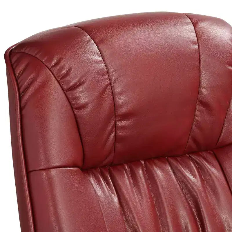 Fauteuil inclinable BenchMaster Kyle en similicuir rouge rubis, fauteuil moderne avec pouf repose-pieds, inclinaison manuelle ergonomique et pivotant pour chambre à coucher, salon, maison