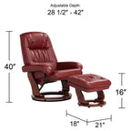 Fauteuil inclinable BenchMaster Kyle en similicuir rouge rubis, fauteuil moderne avec pouf repose-pieds, inclinaison manuelle ergonomique et pivotant pour chambre à coucher, salon, maison