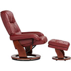 Fauteuil inclinable BenchMaster Kyle en similicuir rouge rubis, fauteuil moderne avec pouf repose-pieds, inclinaison manuelle ergonomique et pivotant pour chambre à coucher, salon, maison