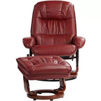Fauteuil inclinable BenchMaster Kyle en similicuir rouge rubis, fauteuil moderne avec pouf repose-pieds, inclinaison manuelle ergonomique et pivotant pour chambre à coucher, salon, maison