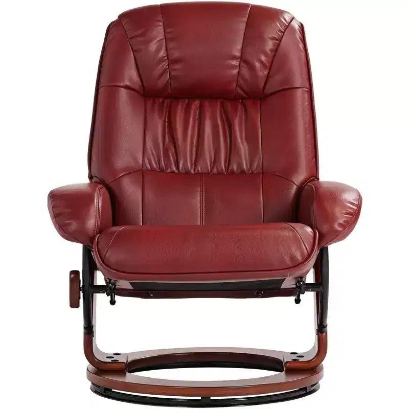 Fauteuil inclinable BenchMaster Kyle en similicuir rouge rubis, fauteuil moderne avec pouf repose-pieds, inclinaison manuelle ergonomique et pivotant pour chambre à coucher, salon, maison