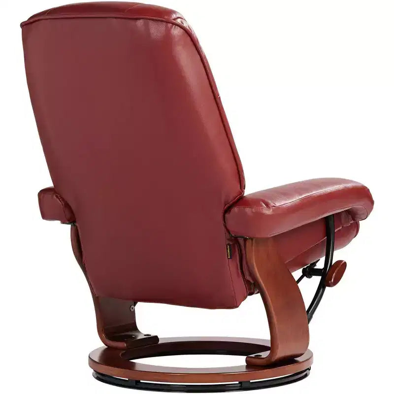Fauteuil inclinable BenchMaster Kyle en similicuir rouge rubis, fauteuil moderne avec pouf repose-pieds, inclinaison manuelle ergonomique et pivotant pour chambre à coucher, salon, maison