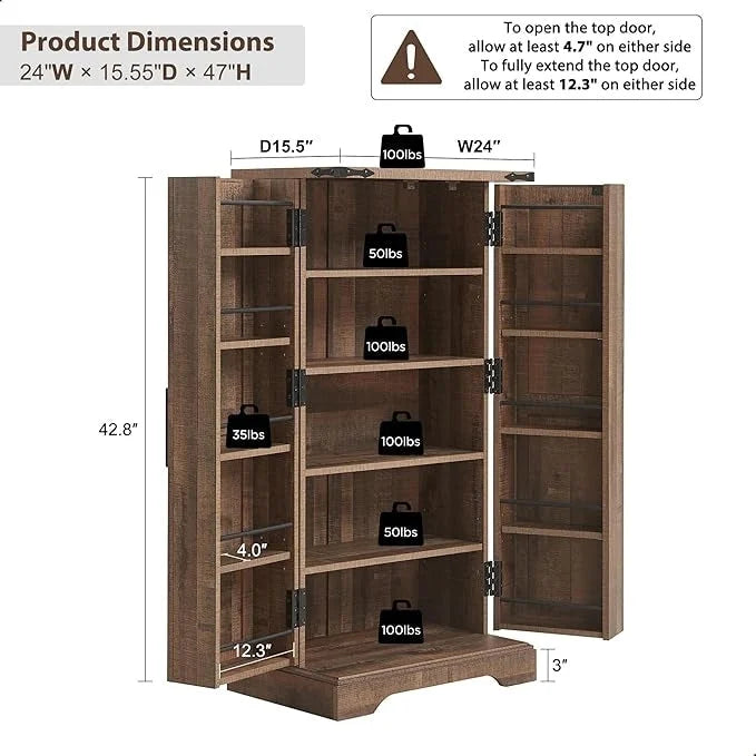 47 armoire de cuisine de ferme, buffet de rangement avec portes de grange - N/A