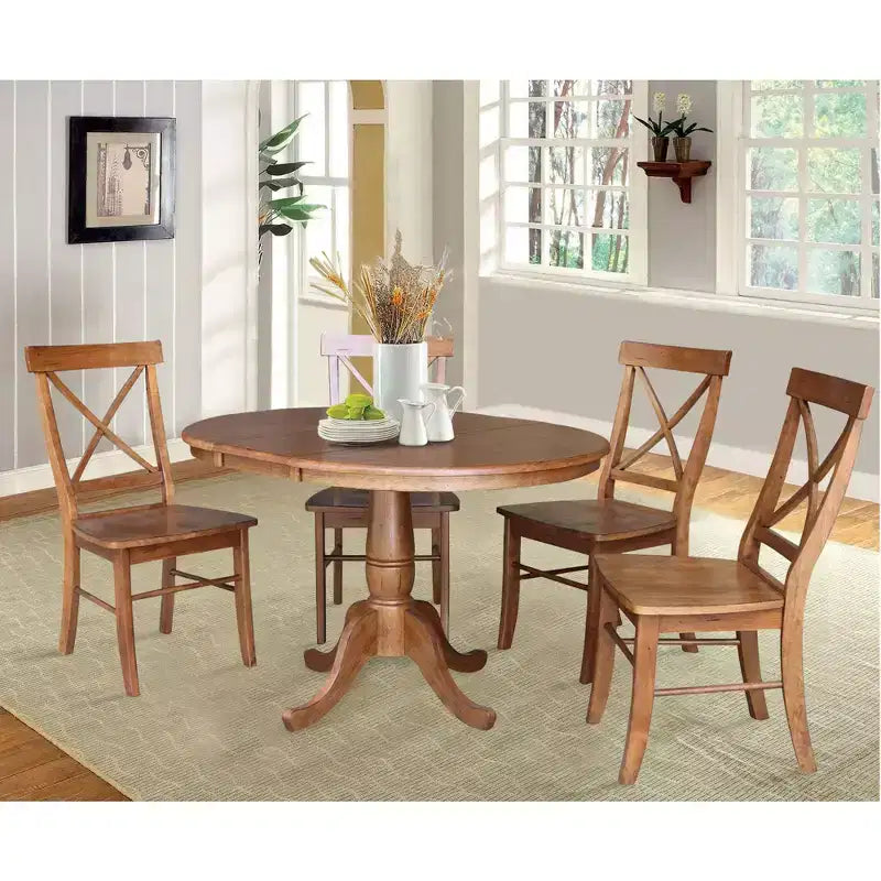 Table à manger extensible ronde 36 International Concepts avec ensemble de 4 chaises à dossier en X