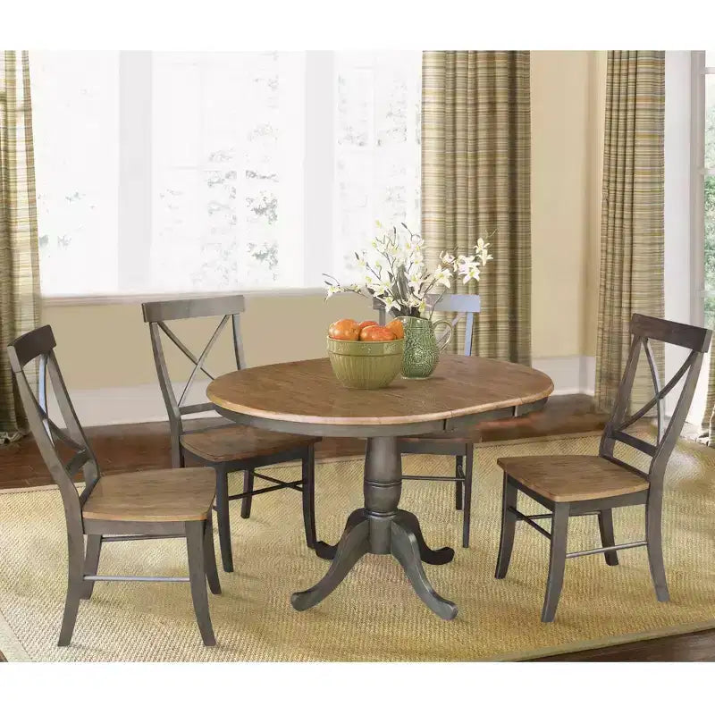 Table à manger extensible ronde 36 International Concepts avec ensemble de 4 chaises à dossier en X
