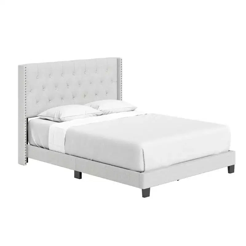 Lit plateforme capitonné en lin Maya Wingback avec clous décoratifs - Eco Dream
