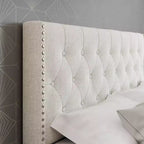 Lit plateforme capitonné en lin Maya Wingback avec clous décoratifs - Eco Dream