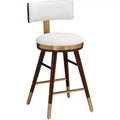 Studio 55D Parker Walnut Metal Bar Stool Brown Gold 25 1/2 High Modern White Leather Cushion with Backrest Footrest for Kitchen Counter Height Island