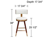 Tabouret de bar Studio 55D Parker en noyer et métal, brun doré, hauteur 64,7 cm, avec coussin moderne en cuir blanc, dossier et repose-pieds, pour îlot de cuisine ou comptoir.