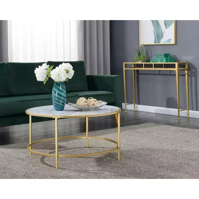 Table basse ronde en faux marbre Gold Coast - Brieghton Home