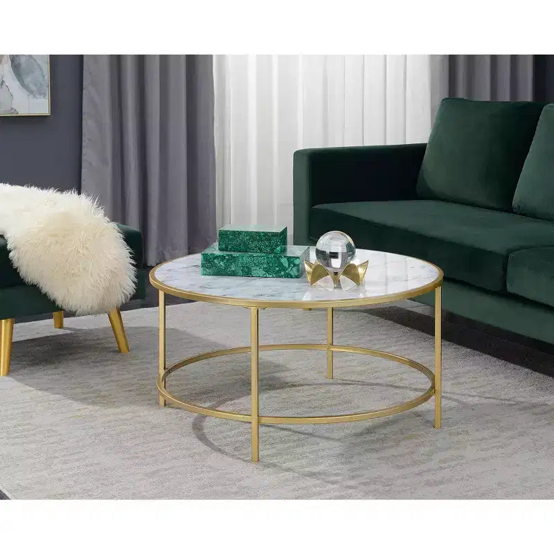 Table basse ronde en faux marbre Gold Coast - Brieghton Home