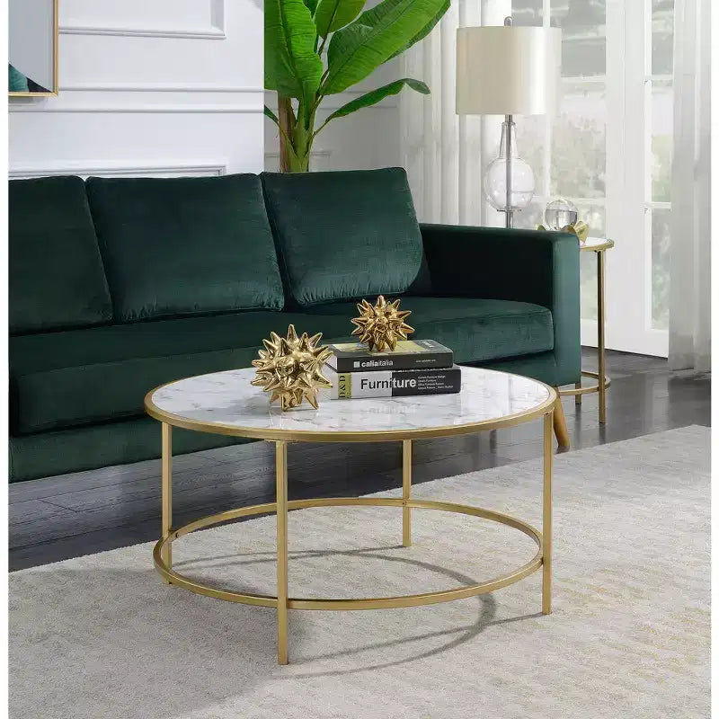 Table basse ronde en faux marbre Gold Coast - Brieghton Home
