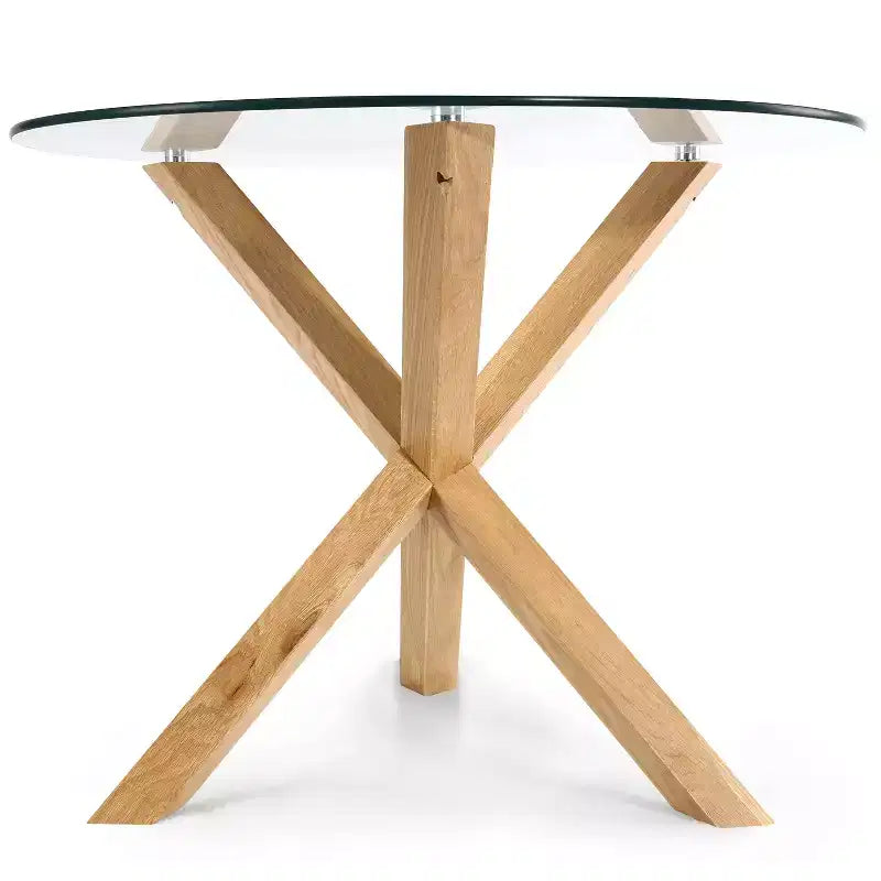 Table à manger ronde Poly & Bark 37.4 Kennedy avec plateau en verre et base en bois