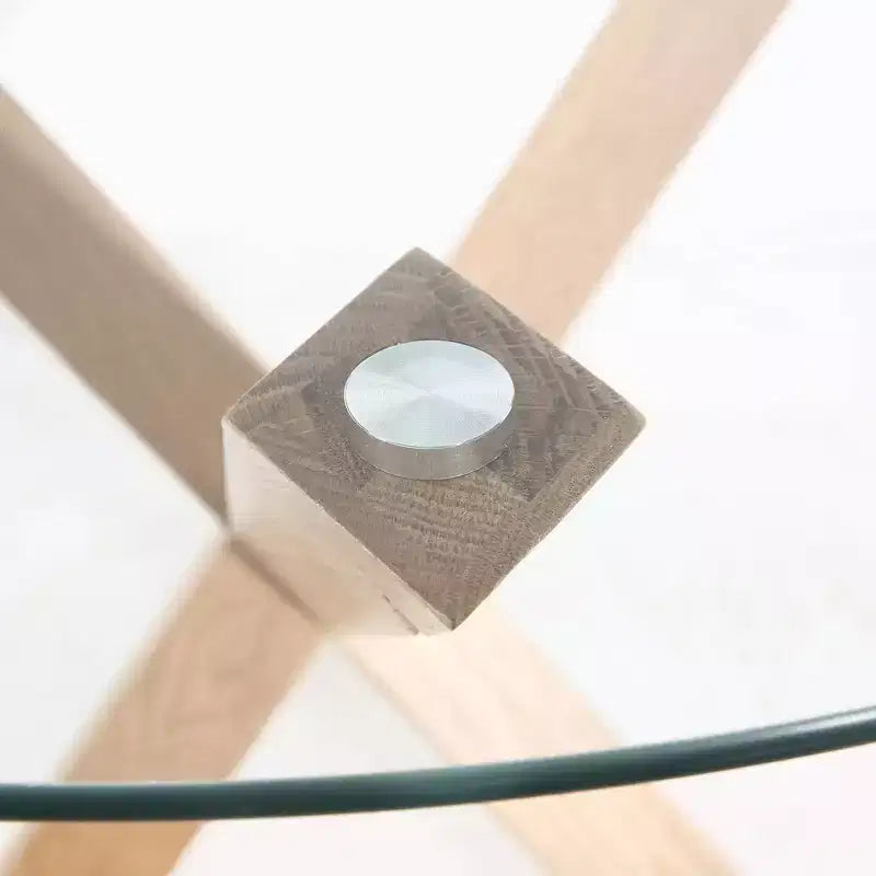 Table à manger ronde Poly & Bark 37.4 Kennedy avec plateau en verre et base en bois