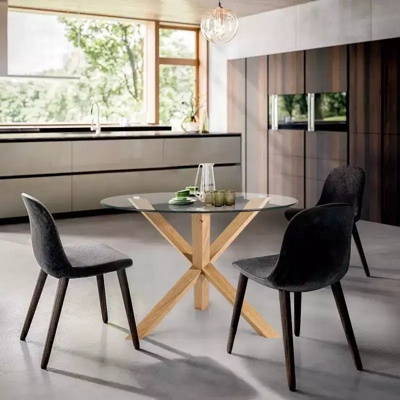 Table à manger ronde Poly & Bark 37.4 Kennedy avec plateau en verre et base en bois