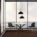 Table à manger ronde Poly & Bark 37.4 Kennedy avec plateau en verre et base en bois