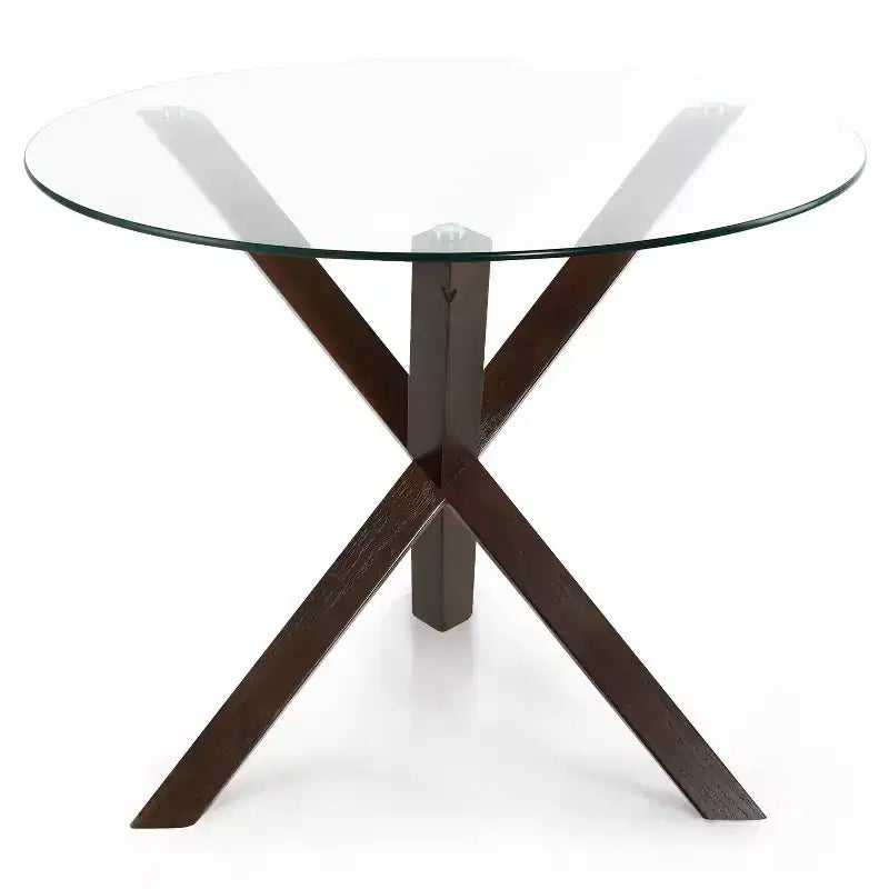 Table à manger ronde Poly & Bark 37.4 Kennedy avec plateau en verre et base en bois