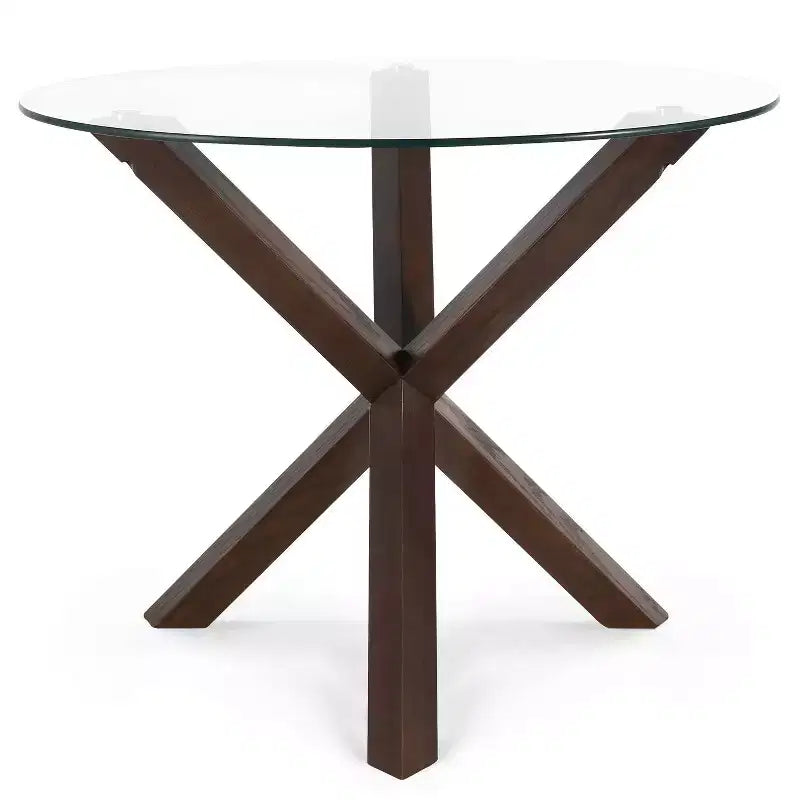 Table à manger ronde Poly & Bark 37.4 Kennedy avec plateau en verre et base en bois