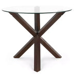 Table à manger ronde Poly & Bark 37.4 Kennedy avec plateau en verre et base en bois